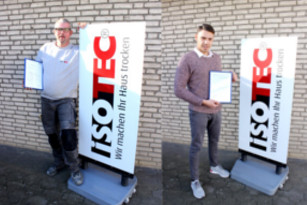 Fachberater für Baufeuchteschäden mit TÜV Rheinland geprüfter Qualifikation. Mitarbeiter des ISOTEC-Fachbetriebs Abdichtungstechnik Gehrmeyer haben die Prüfung bestanden.
