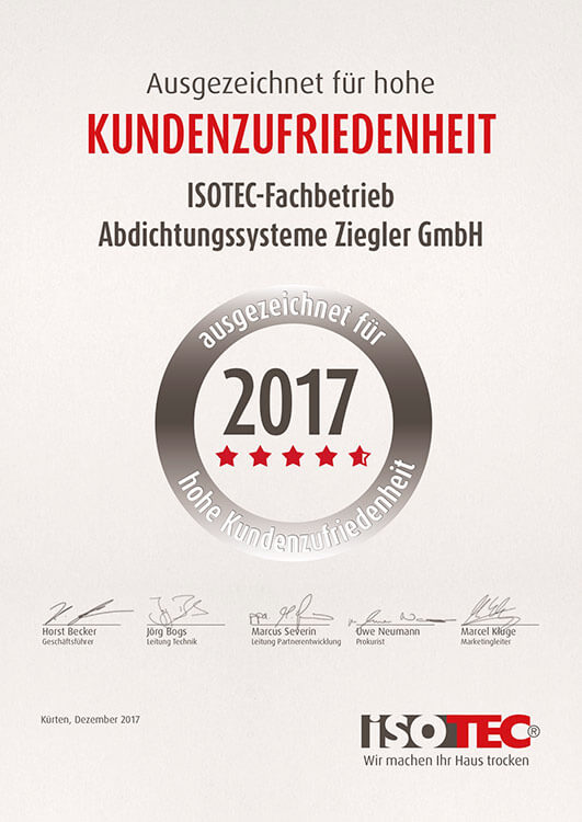 Zertifikat, 2017, Urkunde Abdichtung Biberach