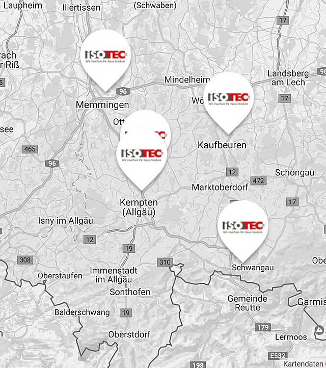 Die Standorte des ISOTEC Fachbetrieb im Allgäu Abdichtungssysteme Andreas Zettel