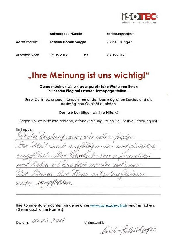 Referenzschreiben der Familie H.