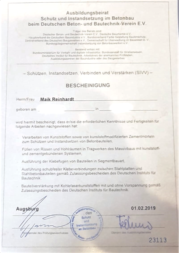 SiVV-Schein SiVV-Urkunde