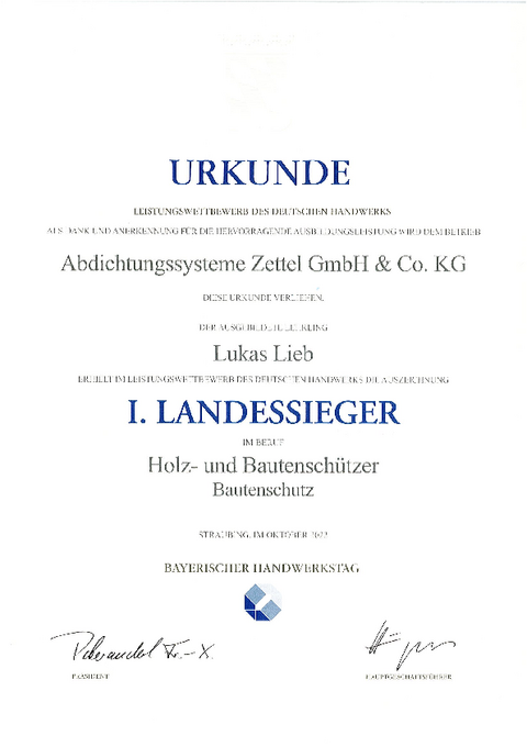 Hervorragende Ausbildungsleistung Hervorragende Ausbildungsleistung