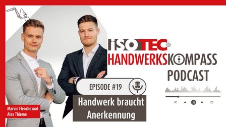 Zwei Männer vor ISOTEC Handwerkskompass‑Podcastgrafik