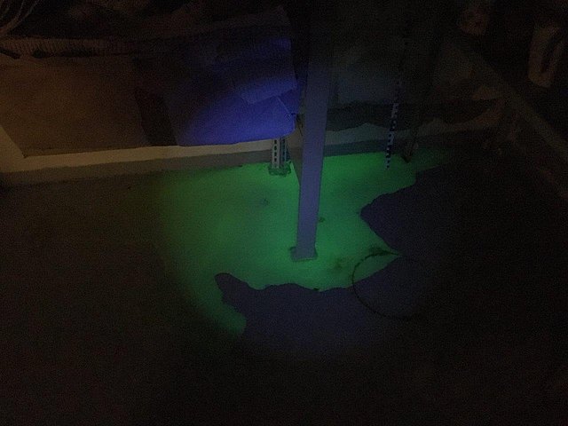eine feuchte Hausecke mit fluoreszierenden Mitteln zu einem Hingucker geworden