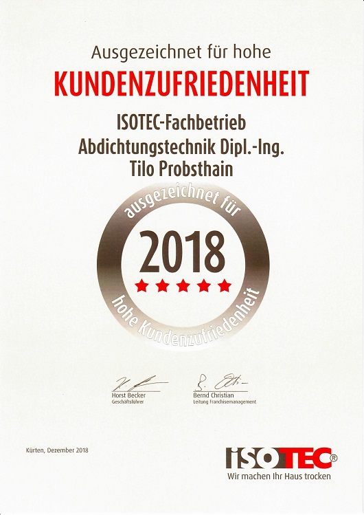 ISOTEC Probsthain erhält höchste Kundenzufriedenheit Erneut höchste Kundenzufriedenheit bei ISOTEC Abdichtungstechnik Probsthain in Groß-Umstadt