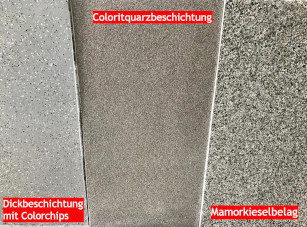 Dickbeschichtung, Coloritquarzbeschichtung, Marmorkieselbelag