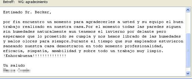 Screenshot eines spanischen Dankes‑E‑Mails an Herrn Becker