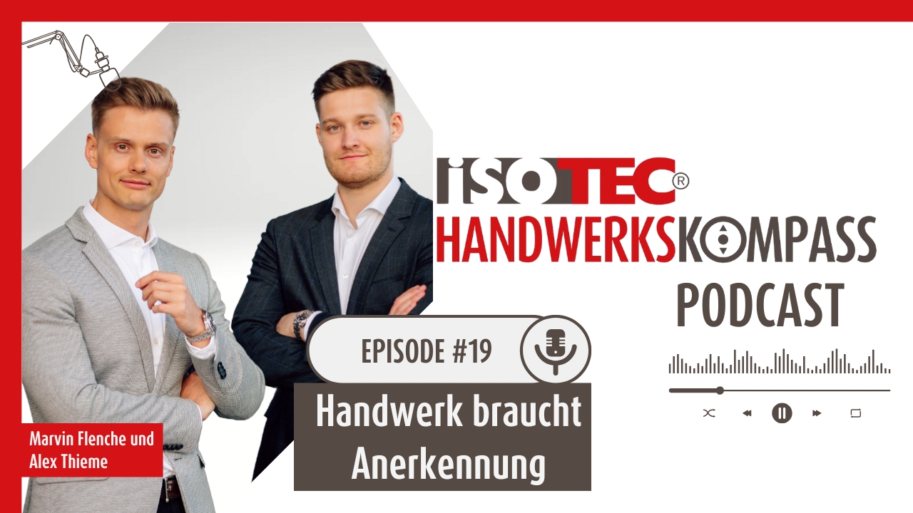 Zwei Männer vor ISOTEC Handwerkskompass‑Podcastgrafik